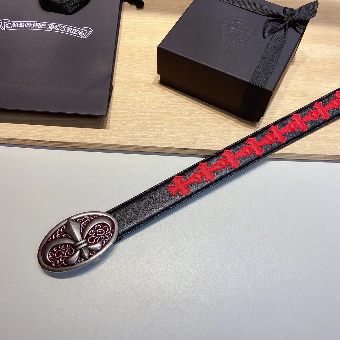𝐂𝐡𝐫𝐨𝐦𝐞𝐇𝐞𝐚𝐫𝐭𝐬 Crow Heart double-sided tree plaster leather stitched cross belt (detachable version), high-quality hardware, with 2 logo buckles on the belt, very cool.